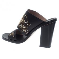Pre Owned Chloe Black Leather Studded Sandals Size 39
