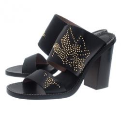 Pre Owned Chloe Black Leather Studded Sandals Size 39