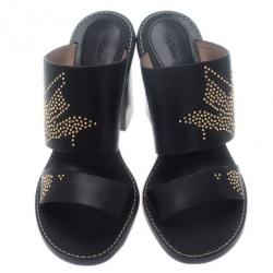 Pre Owned Chloe Black Leather Studded Sandals Size 39