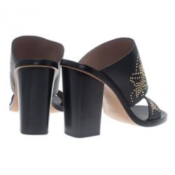 Pre Owned Chloe Black Leather Studded Sandals Size 39