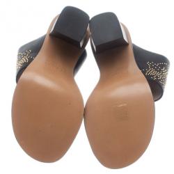Pre Owned Chloe Black Leather Studded Sandals Size 39