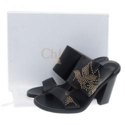 Pre Owned Chloe Black Leather Studded Sandals Size 39