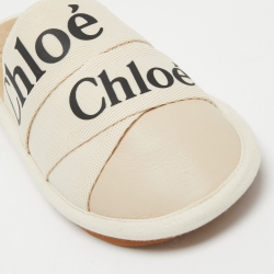 Pre Owned Chloe Cream Canvas and Leather Woody Mules Size 37