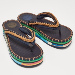 Pre Owned Chloe Multicolor Knit Fabric Lou Thong Sandals Size 37