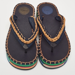 Pre Owned Chloe Multicolor Knit Fabric Lou Thong Sandals Size 37