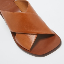 Chloé Tan Leather Slides Block Heel Sandals Size 38