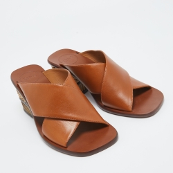 Chloé Tan Leather Slides Block Heel Sandals Size 38