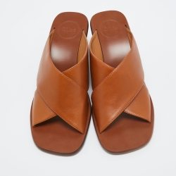 Chloé Tan Leather Slides Block Heel Sandals Size 38