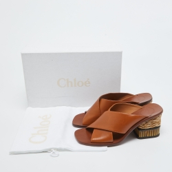 Chloé Tan Leather Slides Block Heel Sandals Size 38
