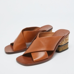 Chloé Tan Leather Slides Block Heel Sandals Size 38