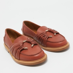 Pre Owned Chloe Brown Leather C Logo Loafers Size 38
