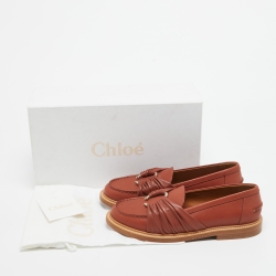 Pre Owned Chloe Brown Leather C Logo Loafers Size 38