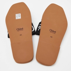 Chloe Black Canvas Logo Woody Flat Slides Size 40