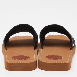 Chloe Black Canvas Logo Woody Flat Slides Size 40
