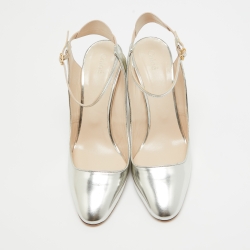 Pre Owned Chloe Silver Leather Ankle Strap Pumps Size  39.5