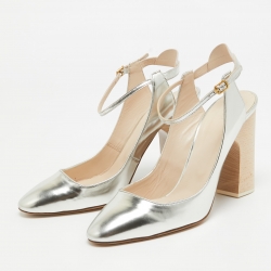 Pre Owned Chloe Silver Leather Ankle Strap Pumps Size  39.5