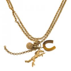 Chloe Horse Shoe Gold Tone Double Layer Charm Necklace