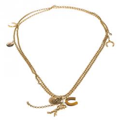 Chloe Horse Shoe Gold Tone Double Layer Charm Necklace