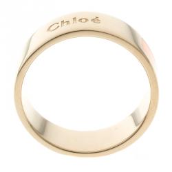 Pre Owned Chloe Holly Peach Enamel Gold Tone Ring Size 52