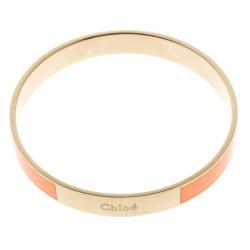 Pre Owned Chloe Holly Peach Enamel Gold Tone Bangle Bracelet S