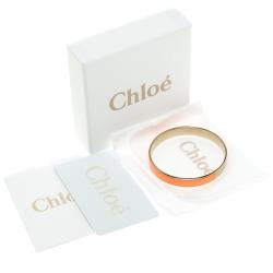 Pre Owned Chloe Holly Peach Enamel Gold Tone Bangle Bracelet S