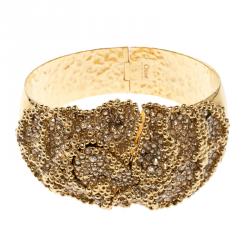 Chloe Crystal Gold Tone Chunky Cuff Bracelet 17cm