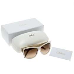 Pre Owned Chloe White/Brown CE602S-275 Cat Eye Sunglasses
