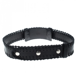 Chloe Black Leather Braided Details Snap Button Belt 85cm