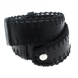 Chloe Black Leather Braided Details Snap Button Belt 85cm
