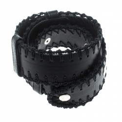 Chloe Black Leather Braided Details Snap Button Belt 85cm