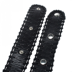 Chloe Black Leather Braided Details Snap Button Belt 85cm