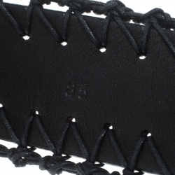 Chloe Black Leather Braided Details Snap Button Belt 85cm