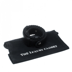 Chloe Black Leather Braided Details Snap Button Belt 85cm