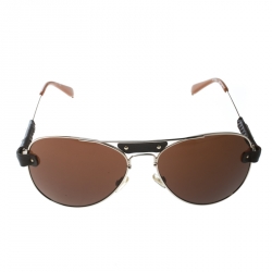 Pre Owned Chloe Gold / Brown Cl2204 Leather Trim Aviator Sunglasses