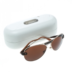 Pre Owned Chloe Gold / Brown Cl2204 Leather Trim Aviator Sunglasses