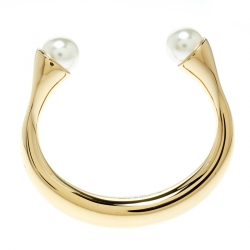 Chloe Faux Pearl Gold Tone Open Cuff Bracelet 