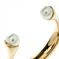 Chloe Faux Pearl Gold Tone Open Cuff Bracelet 