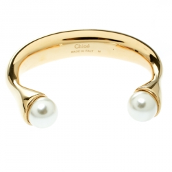 Chloe Faux Pearl Gold Tone Open Cuff Bracelet 