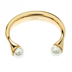 Chloe Faux Pearl Gold Tone Open Cuff Bracelet 