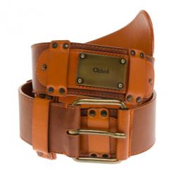 Pre Owned Chloe Brown and Orange Leather Belt 85 CM
