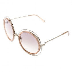 Pre Owned Chloe Gold Transparent Peach/ Brown Pink Gradient Carlina CE120S Round Oversize Sunglasses