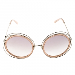 Pre Owned Chloe Gold Transparent Peach/ Brown Pink Gradient Carlina CE120S Round Oversize Sunglasses