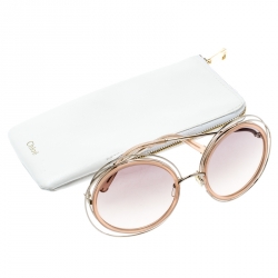 Pre Owned Chloe Gold Transparent Peach/ Brown Pink Gradient Carlina CE120S Round Oversize Sunglasses