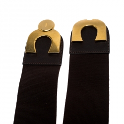 Chloe Dark Brown Fabric and Leather Elastic Waist Buckle Belt 85CM