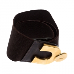 Chloe Dark Brown Fabric and Leather Elastic Waist Buckle Belt 85CM
