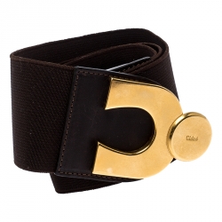 Chloe Dark Brown Fabric and Leather Elastic Waist Buckle Belt 85CM