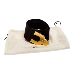 Chloe Dark Brown Fabric and Leather Elastic Waist Buckle Belt 85CM