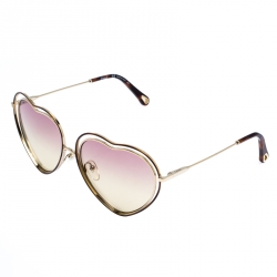 Pre Owned Chloe Gold/Pink Brown Gradient CE131S Heart Shape Sunglasses