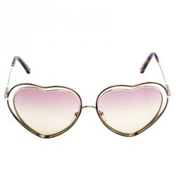 Pre Owned Chloe Gold/Pink Brown Gradient CE131S Heart Shape Sunglasses