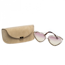 Pre Owned Chloe Gold/Pink Brown Gradient CE131S Heart Shape Sunglasses